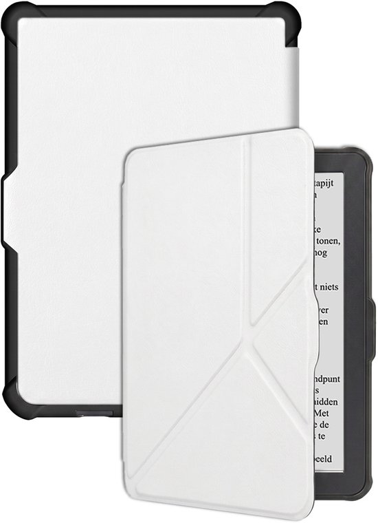 Hoes Geschikt voor Kobo Clara HD Hoesje Bookcase Cover Hoes Trifold - Hoesje Geschikt voor Kobo Clara HD Hoes Cover Case - Wit