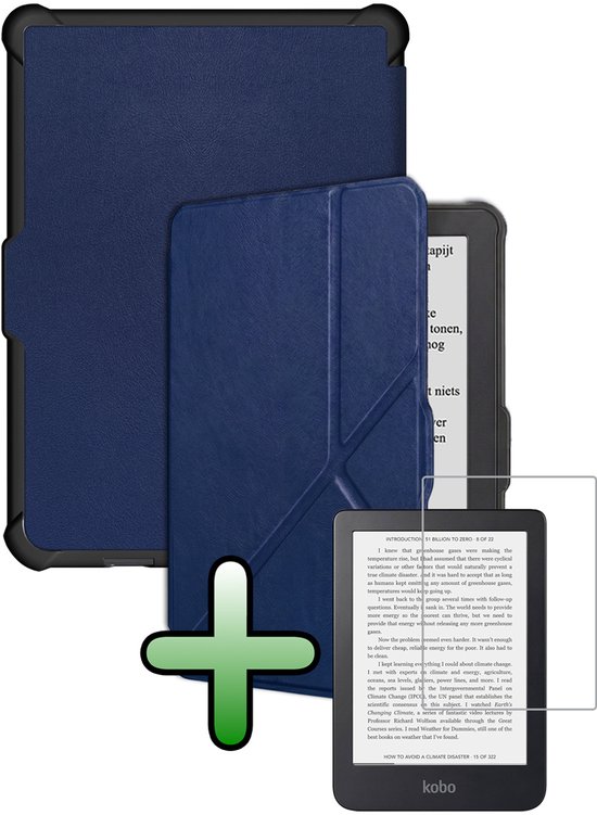 Hoes Geschikt voor Kobo Clara HD Hoesje Bookcase Cover Hoes Trifold Met Screenprotector - Hoesje Geschikt voor Kobo Clara HD Hoes Cover Case - Donkerblauw