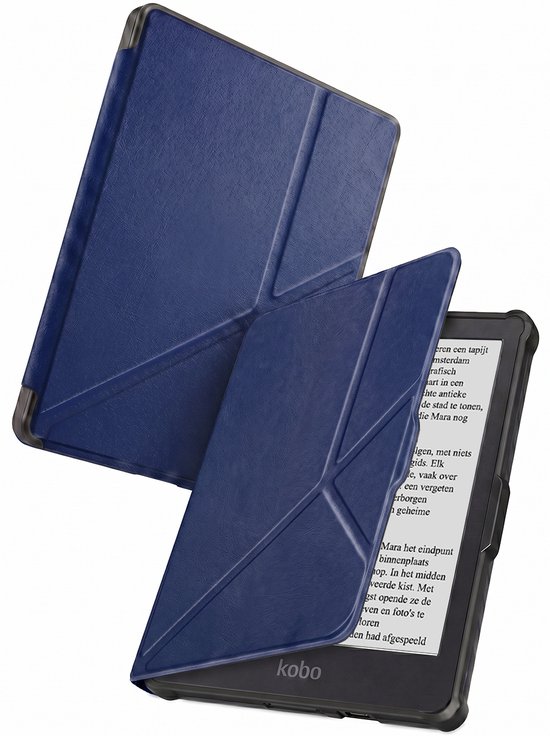 Hoes Geschikt voor Kobo Clara HD - Luxe E-reader Trifold Case - Bescherm Hoesje Book Cover - Donkerblauw