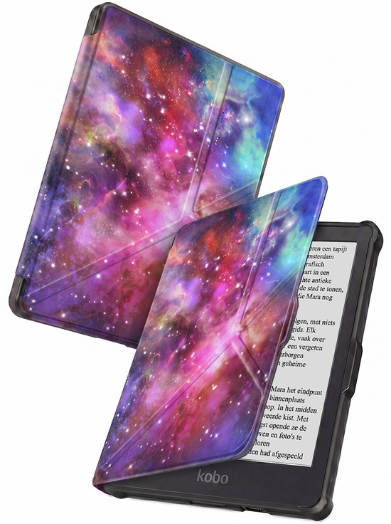 Hoes Geschikt voor Kobo Clara HD - Luxe E-reader Trifold Case - Bescherm Hoesje Book Cover - Galaxy