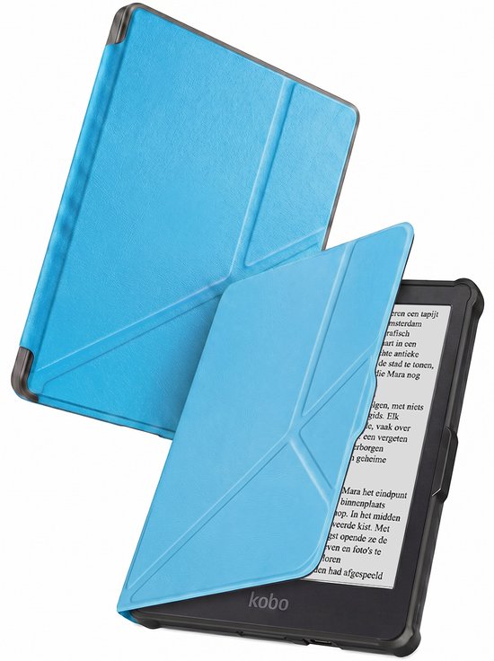 Hoes Geschikt voor Kobo Clara HD - Luxe E-reader Trifold Case - Bescherm Hoesje Book Cover - Lichtblauw