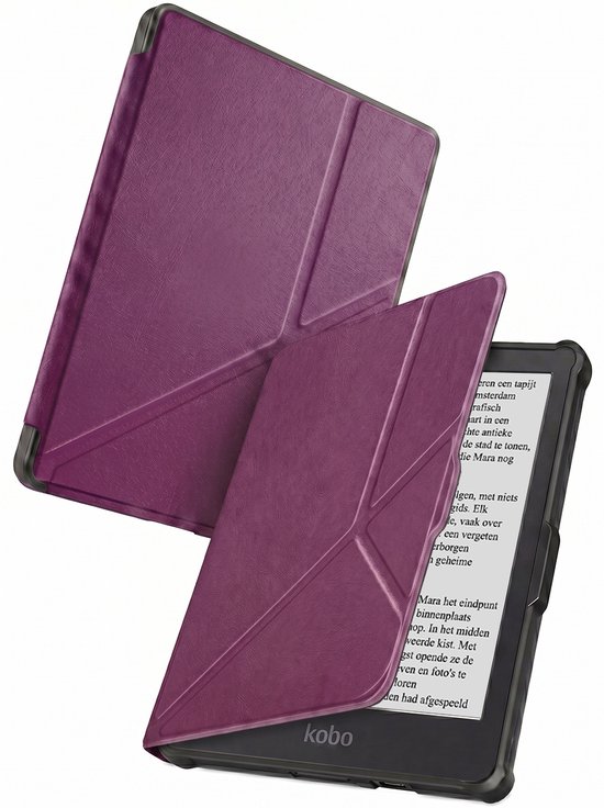 Hoes Geschikt voor Kobo Clara HD - Luxe E-reader Trifold Case - Bescherm Hoesje Book Cover - Paars