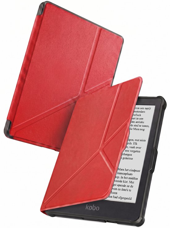 Hoes Geschikt voor Kobo Clara HD - Luxe E-reader Trifold Case - Bescherm Hoesje Book Cover - Rood