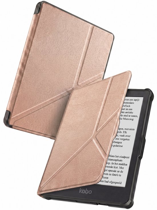 Hoes Geschikt voor Kobo Clara HD - Luxe E-reader Trifold Case - Bescherm Hoesje Book Cover - Rosé Goud