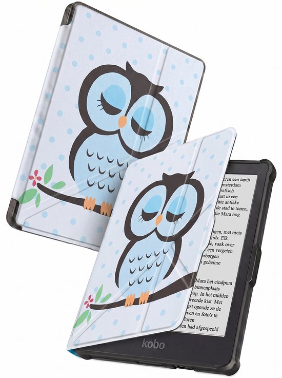 Hoes Geschikt voor Kobo Clara HD - Luxe E-reader Trifold Case - Bescherm Hoesje Book Cover - Uil
