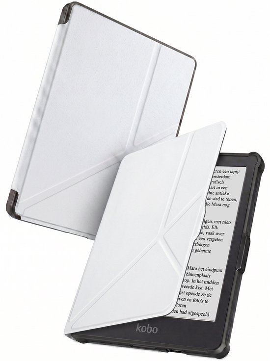 Hoes Geschikt voor Kobo Clara HD - Luxe E-reader Trifold Case - Bescherm Hoesje Book Cover - Wit