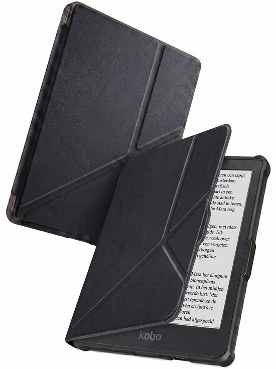 Hoes Geschikt voor Kobo Clara HD - Luxe E-reader Trifold Case - Bescherm Hoesje Book Cover - Zwart