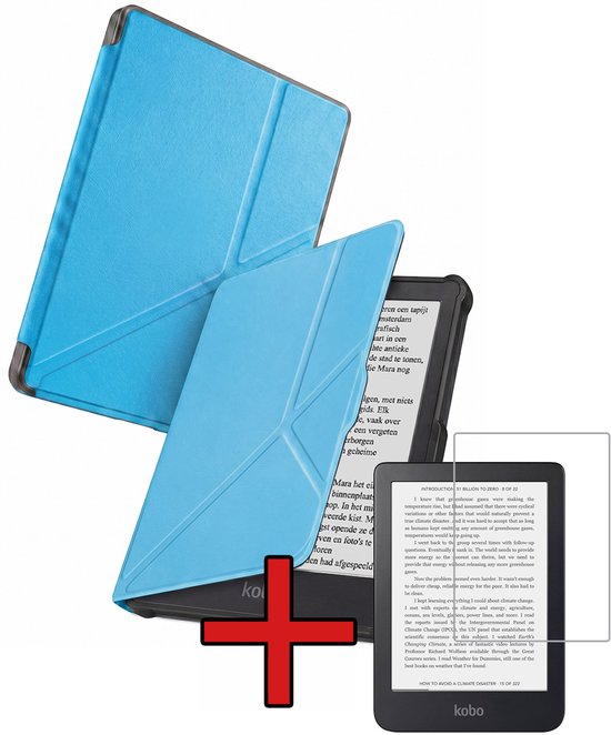 Hoes Geschikt voor Kobo Clara HD - Met Screenprotector - Luxe E-reader Trifold Case - Bescherm Hoesje Book Cover - Lichtblauw