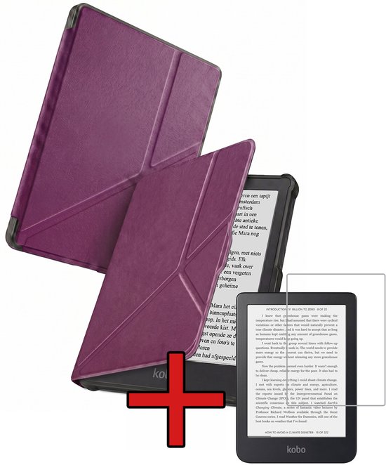 Hoes Geschikt voor Kobo Clara HD - Met Screenprotector - Luxe E-reader Trifold Case - Bescherm Hoesje Book Cover - Paars