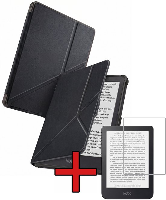 Hoes Geschikt voor Kobo Clara HD - Met Screenprotector - Luxe E-reader Trifold Case - Bescherm Hoesje Book Cover - Zwart