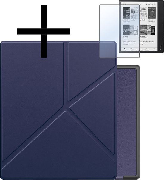 Hoes Geschikt voor Kobo Elipsa 2E Hoesje Bookcase Cover Book Case Hoes Sleepcover Trifold Met Screenprotector - Donkerblauw van Mobiparts