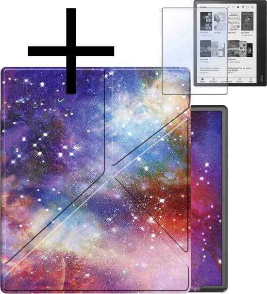 Hoes Geschikt voor Kobo Elipsa 2E Hoesje Bookcase Cover Book Case Hoes Sleepcover Trifold Met Screenprotector - Galaxy van Gomml Therapeutics