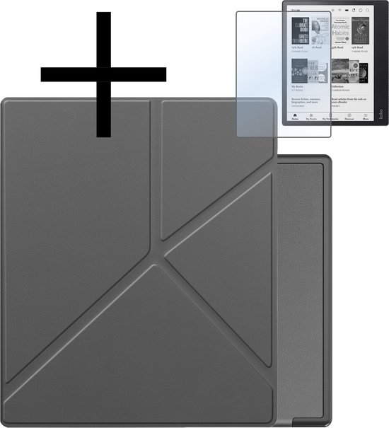 Hoes Geschikt voor Kobo Elipsa 2E Hoesje Bookcase Cover Book Case Hoes Sleepcover Trifold Met Screenprotector - Grijs van Merkloos