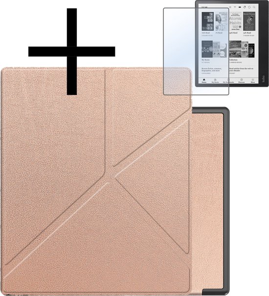 Hoes Geschikt voor Kobo Elipsa 2E Hoesje Bookcase Cover Book Case Hoes Sleepcover Trifold Met Screenprotector - Rosé Goud van MMOBIEL
