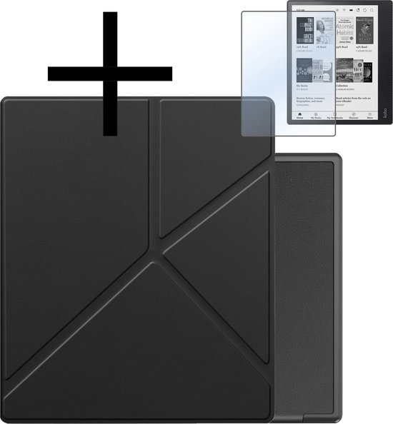 Hoes Geschikt voor Kobo Elipsa 2E Hoesje Bookcase Cover Book Case Hoes Sleepcover Trifold Met Screenprotector - Zwart van Faysee