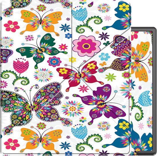 Hoes Geschikt voor Kobo Elipsa 2E Hoesje Bookcase Cover Book Case Hoes Sleepcover Trifold - Vlinders van ET .UIRUSG.