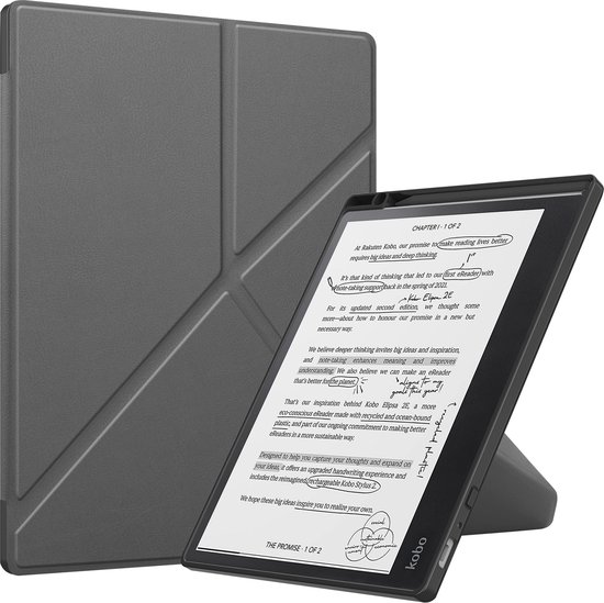 Hoes Geschikt voor Kobo Elipsa 2E Hoesje Bookcase Cover Hoes Trifold - Hoesje Geschikt voor Kobo Elipsa 2E Hoes Cover Case - Grijs van Merkloos