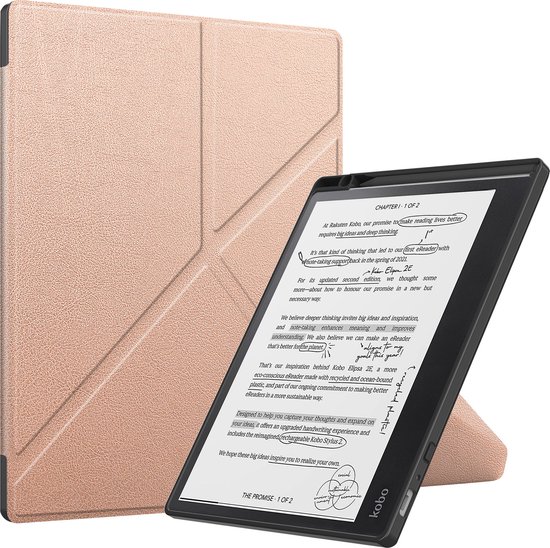 Hoes Geschikt voor Kobo Elipsa 2E Hoesje Bookcase Cover Hoes Trifold - Hoesje Geschikt voor Kobo Elipsa 2E Hoes Cover Case - Rosé Goud van Merkloos