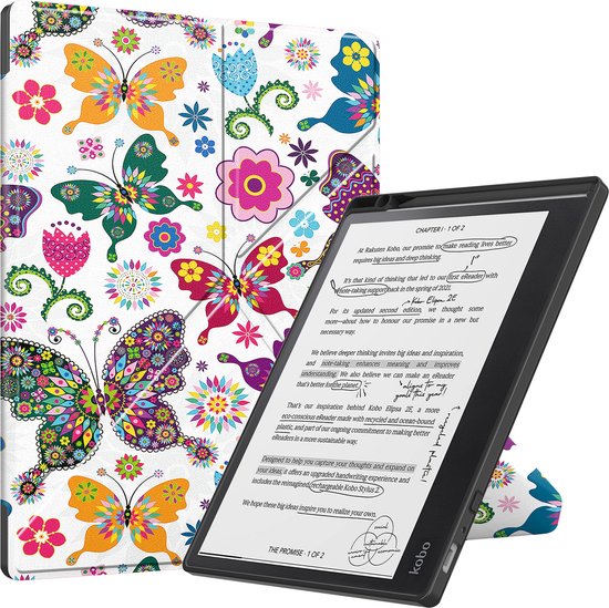 Hoes Geschikt voor Kobo Elipsa 2E Hoesje Bookcase Cover Hoes Trifold - Hoesje Geschikt voor Kobo Elipsa 2E Hoes Cover Case - Vlinders van Merkloos