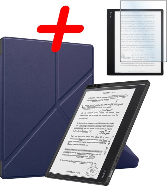 Hoes Geschikt voor Kobo Elipsa 2E Hoesje Bookcase Cover Hoes Trifold Met Screenprotector - Hoesje Geschikt voor Kobo Elipsa 2E Hoes Cover Case - Donkerblauw van FMPתהo.