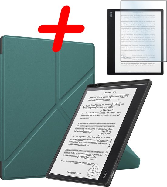 Hoes Geschikt voor Kobo Elipsa 2E Hoesje Bookcase Cover Hoes Trifold Met Screenprotector - Hoesje Geschikt voor Kobo Elipsa 2E Hoes Cover Case - Donkergroen van Fitting4U