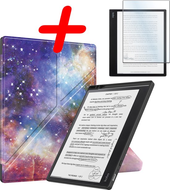 Hoes Geschikt voor Kobo Elipsa 2E Hoesje Bookcase Cover Hoes Trifold Met Screenprotector - Hoesje Geschikt voor Kobo Elipsa 2E Hoes Cover Case - Galaxy van MMOBIEL
