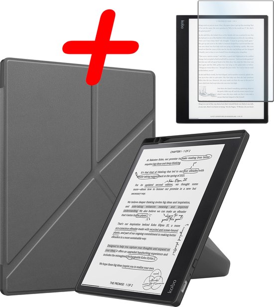 Hoes Geschikt voor Kobo Elipsa 2E Hoesje Bookcase Cover Hoes Trifold Met Screenprotector - Hoesje Geschikt voor Kobo Elipsa 2E Hoes Cover Case - Grijs van Espera.