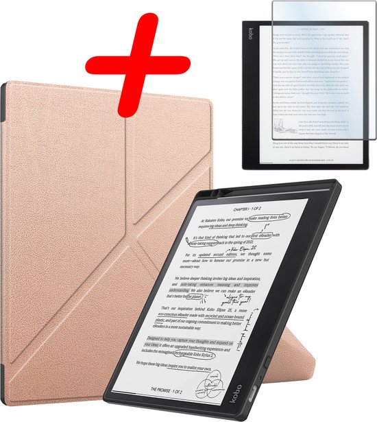Hoes Geschikt voor Kobo Elipsa 2E Hoesje Bookcase Cover Hoes Trifold Met Screenprotector - Hoesje Geschikt voor Kobo Elipsa 2E Hoes Cover Case - Rosé Goud van Ezio.