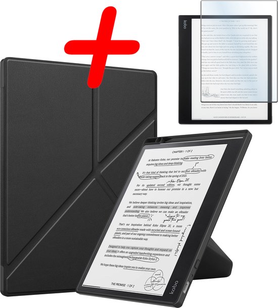 Hoes Geschikt voor Kobo Elipsa 2E Hoesje Bookcase Cover Hoes Trifold Met Screenprotector - Hoesje Geschikt voor Kobo Elipsa 2E Hoes Cover Case - Zwart van Fuctional.