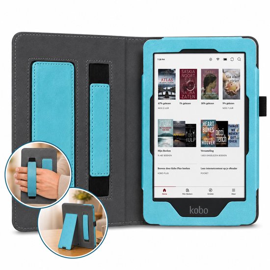 Hoes geschikt voor Kobo Glo / Glo HD / Touch 2.0 – Book Case met Handgreep & Kickstand – Auto/Wake – Blauw van Merkloos