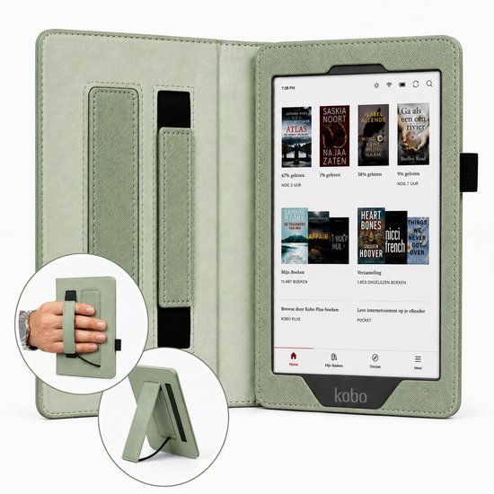 Hoes geschikt voor Kobo Glo / Glo HD / Touch 2.0 - Book Case met Handgreep & Kickstand - Auto/Wake - Groen