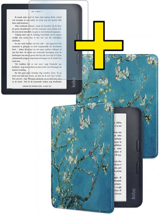 Hoes Geschikt voor Kobo Libra 2 - E-reader Bescherm Hoesje Case Sleep Cover Met Screenprotector - Hoes Geschikt voor Kobo Libra 2 Hoesje - Bloesem