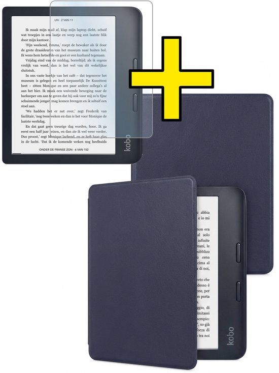 Hoes Geschikt voor Kobo Libra 2 - E-reader Bescherm Hoesje Case Sleep Cover Met Screenprotector - Hoes Geschikt voor Kobo Libra 2 Hoesje - Donkerblauw