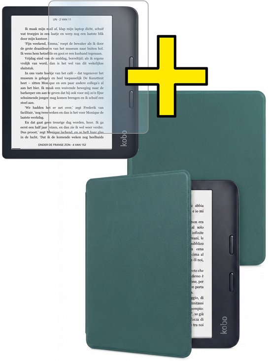 Hoes Geschikt voor Kobo Libra 2 - E-reader Bescherm Hoesje Case Sleep Cover Met Screenprotector - Hoes Geschikt voor Kobo Libra 2 Hoesje - Donkergroen