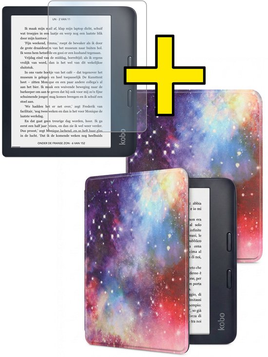 Hoes Geschikt voor Kobo Libra 2 - E-reader Bescherm Hoesje Case Sleep Cover Met Screenprotector - Hoes Geschikt voor Kobo Libra 2 Hoesje - Galaxy