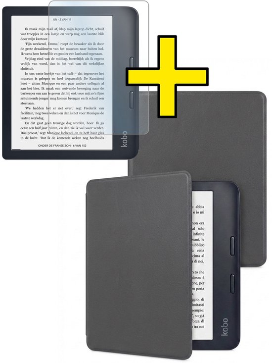 Hoes Geschikt voor Kobo Libra 2 - E-reader Bescherm Hoesje Case Sleep Cover Met Screenprotector - Hoes Geschikt voor Kobo Libra 2 Hoesje - Grijs