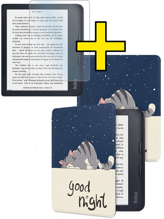Hoes Geschikt voor Kobo Libra 2 - E-reader Bescherm Hoesje Case Sleep Cover Met Screenprotector - Hoes Geschikt voor Kobo Libra 2 Hoesje - Kat