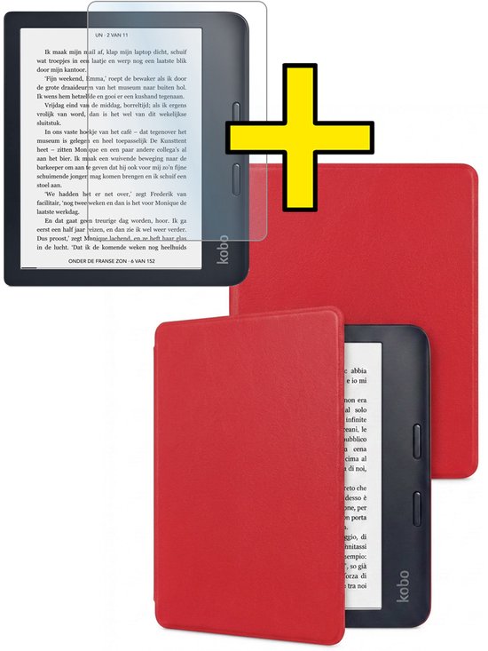 Hoes Geschikt voor Kobo Libra 2 - E-reader Bescherm Hoesje Case Sleep Cover Met Screenprotector - Hoes Geschikt voor Kobo Libra 2 Hoesje - Rood