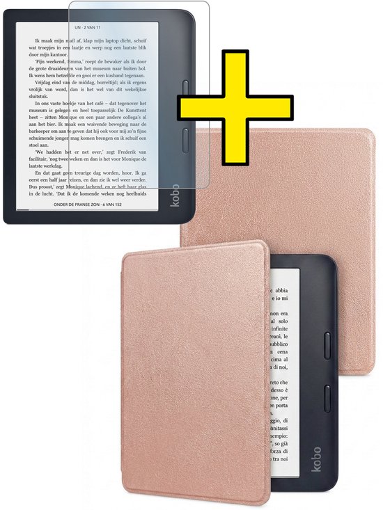 Hoes Geschikt voor Kobo Libra 2 - E-reader Bescherm Hoesje Case Sleep Cover Met Screenprotector - Hoes Geschikt voor Kobo Libra 2 Hoesje - Rosé Goud