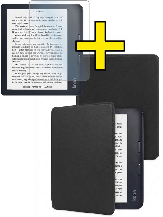 Hoes Geschikt voor Kobo Libra 2 - E-reader Bescherm Hoesje Case Sleep Cover Met Screenprotector - Hoes Geschikt voor Kobo Libra 2 Hoesje - Zwart