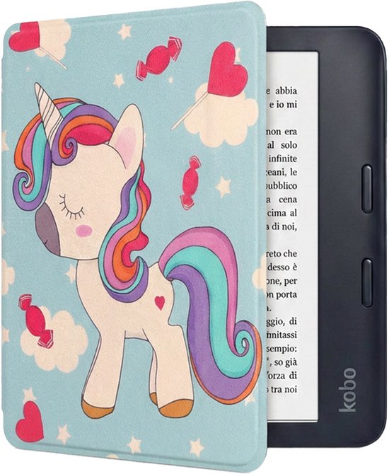 Hoes Geschikt voor Kobo Libra 2 Hoesje Bookcase Cover Book Case Hoes Sleepcover - Eenhoorn