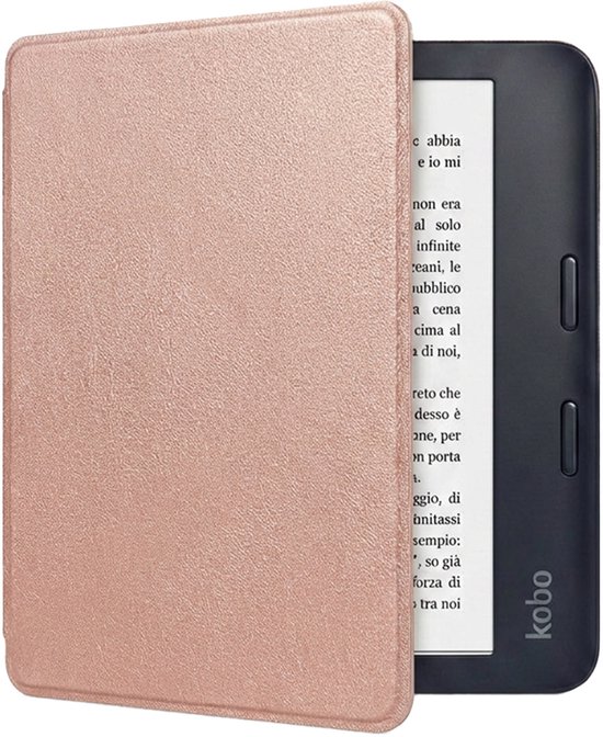 Hoes Geschikt voor Kobo Libra 2 Hoesje Bookcase Cover Book Case Hoes Sleepcover - Rosé Goud