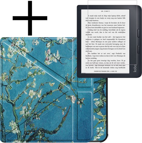Hoes Geschikt voor Kobo Libra 2 Hoesje Bookcase Cover Book Case Hoes Sleepcover Trifold Met Screenprotector - Bloesem van EZstick