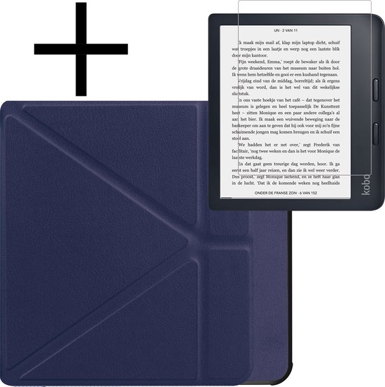 Hoes Geschikt voor Kobo Libra 2 Hoesje Bookcase Cover Book Case Hoes Sleepcover Trifold Met Screenprotector - Donkerblauw van Merkloos