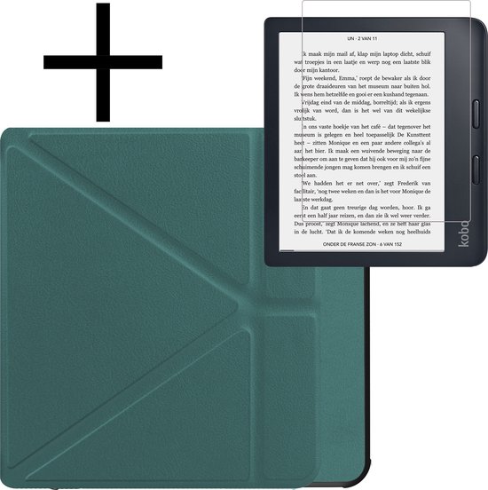 Hoes Geschikt voor Kobo Libra 2 Hoesje Bookcase Cover Book Case Hoes Sleepcover Trifold Met Screenprotector - Donkergroen van MMOBIEL
