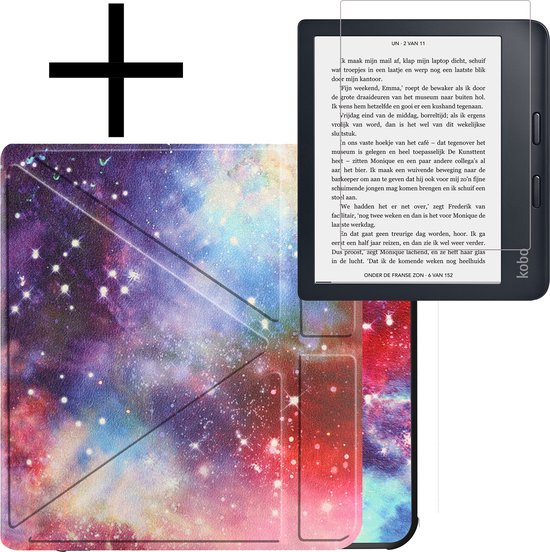 Hoes Geschikt voor Kobo Libra 2 Hoesje Bookcase Cover Book Case Hoes Sleepcover Trifold Met Screenprotector - Galaxy van IVC.