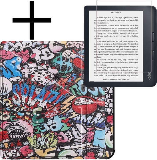 Hoes Geschikt voor Kobo Libra 2 Hoesje Bookcase Cover Book Case Hoes Sleepcover Trifold Met Screenprotector - Graffity van Graffity