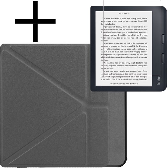 Hoes Geschikt voor Kobo Libra 2 Hoesje Bookcase Cover Book Case Hoes Sleepcover Trifold Met Screenprotector - Grijs van Merkloos
