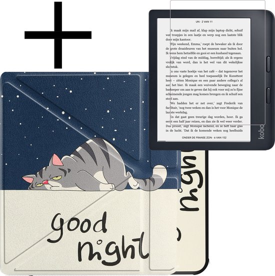 Hoes Geschikt voor Kobo Libra 2 Hoesje Bookcase Cover Book Case Hoes Sleepcover Trifold Met Screenprotector - Kat van Echt!