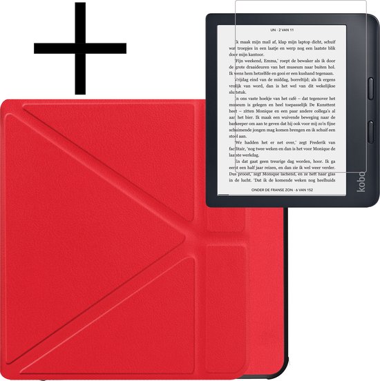 Hoes Geschikt voor Kobo Libra 2 Hoesje Bookcase Cover Book Case Hoes Sleepcover Trifold Met Screenprotector - Rood van FBBULES